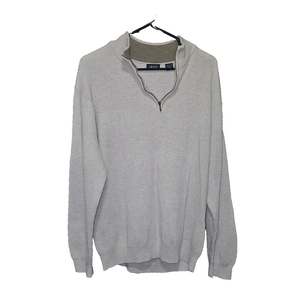 IZOD Tan / Cream 1/4 Zip Ribbed Knit Pullover LS 100% Cotton-Men Size XL